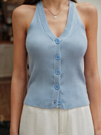 V-Neck Ribbed Split Sweater Vest