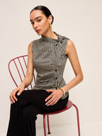 Asymmetric Neck Gingham Button Top