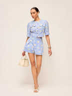 Floral Embroidered Button-Front Cropped Top