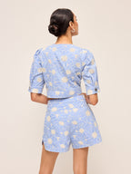 Floral Embroidered Button-Front Cropped Top