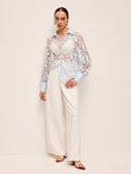 Sheer Lace Blouse With Cloth Button