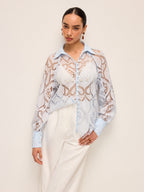 Sheer Lace Blouse With Cloth Button