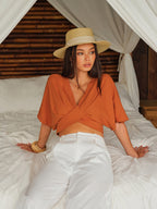Cotton & Linen Criss-Cross Front Blouse