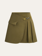 Pocketed Wrap Pleated Skirt