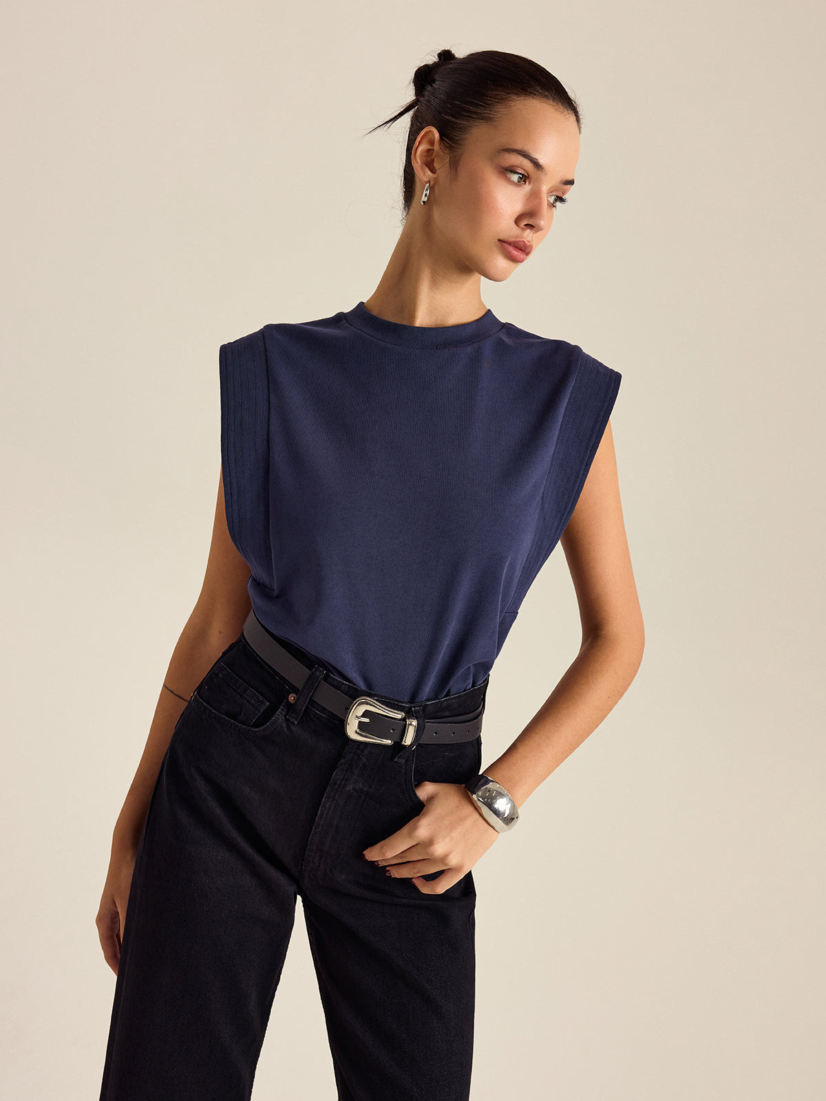 Cotton Crew Neck Sleeveless Top