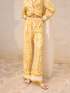 Patterned Mid-Waisted Wide-Leg Pants