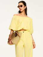 Puff-Sleeve Back-Tie Blouse