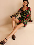 Chiffon Floral Print Elastic Waist Shorts