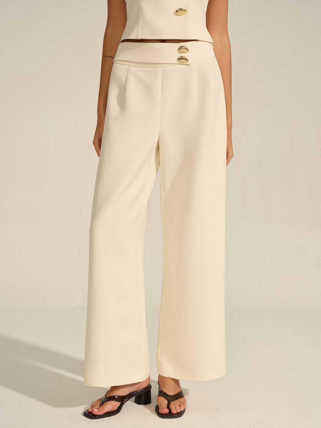 Metal Decor Mid-Waist Pants