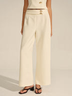 Metal Decor Mid-Waist Pants