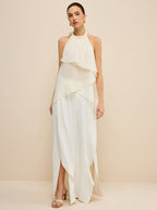 Semi-Sheer Layered Asymmetric Halter Chiffon Top