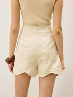 Wool-Blend Textured Jacquard Shorts with Metal Decor