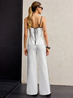 Cotton & Linen Contrast Trim Tie-Waist Top and Pants Set