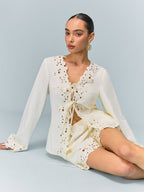 Semi-Sheer Reversible Embroidered-Lace Top