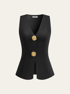Metal Decor Sleeveless V-Neck Vest