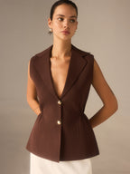 Metal Button Knitted Sleeveless Blazer Vest