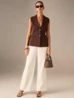 Metal Button Knitted Sleeveless Blazer Vest