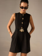 Metal Button Belted Jumpsuit