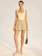 Cotton Blend Mid-Waist Pleated Shorts