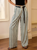 Mid-Waisted Striped Belted Pants