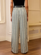 Mid-Waisted Striped Belted Pants