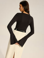 Flared Sleeve Ruffled Button T-Shirt