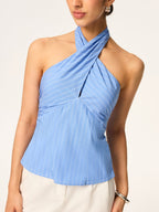 Crisscross Halter Neck Backless Bow Top