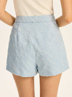 Textured Fabric Metal Button Mid-Waisted Shorts