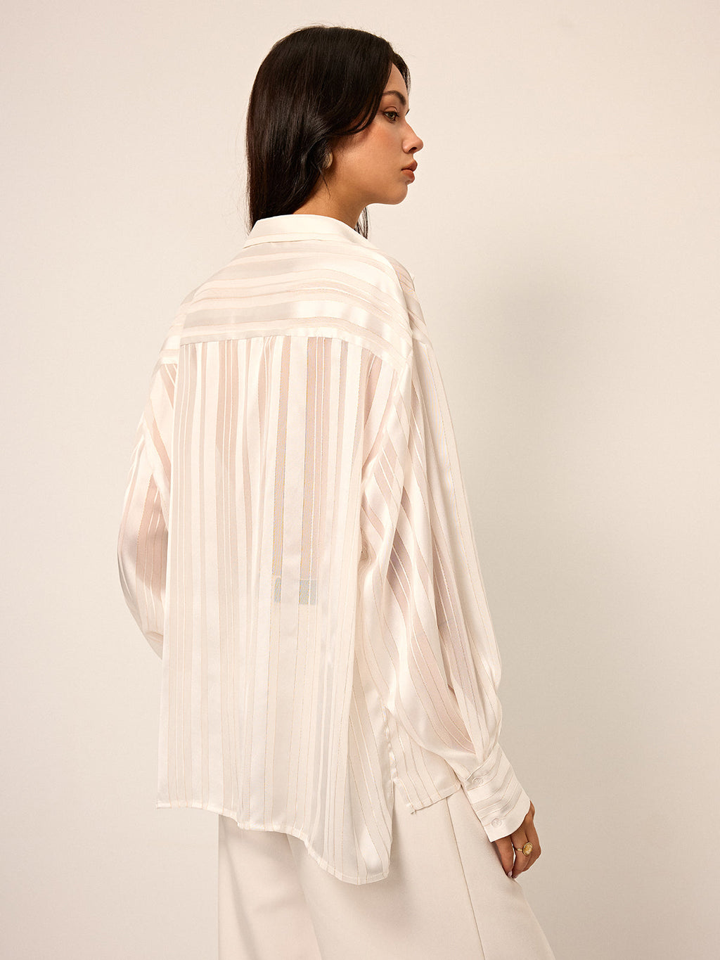 Sheer Striped Long-Sleeve Shirt