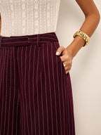 Pinstripe Wide-Leg Straight Pants