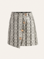Snake Print Asymmetric PU Leather Mini Skirt