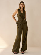 Asymmetric Wrap Top and Pants Set