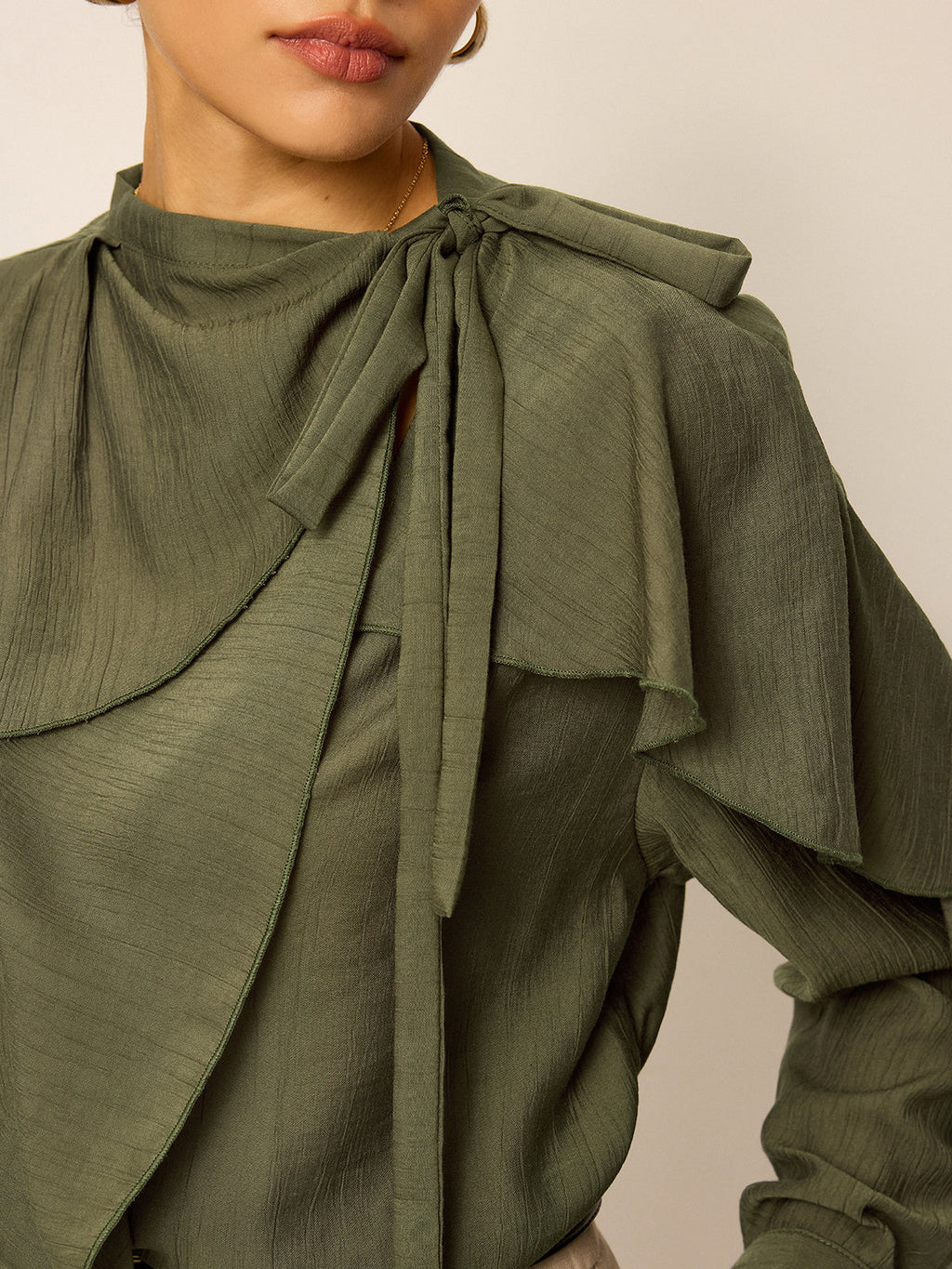 Neckline Tie Ruffled Blouse