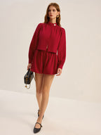 Metal Button Asymmetric Long-Sleeve Top