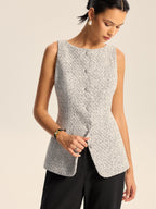Textured Tweed Wide-Leg Pants