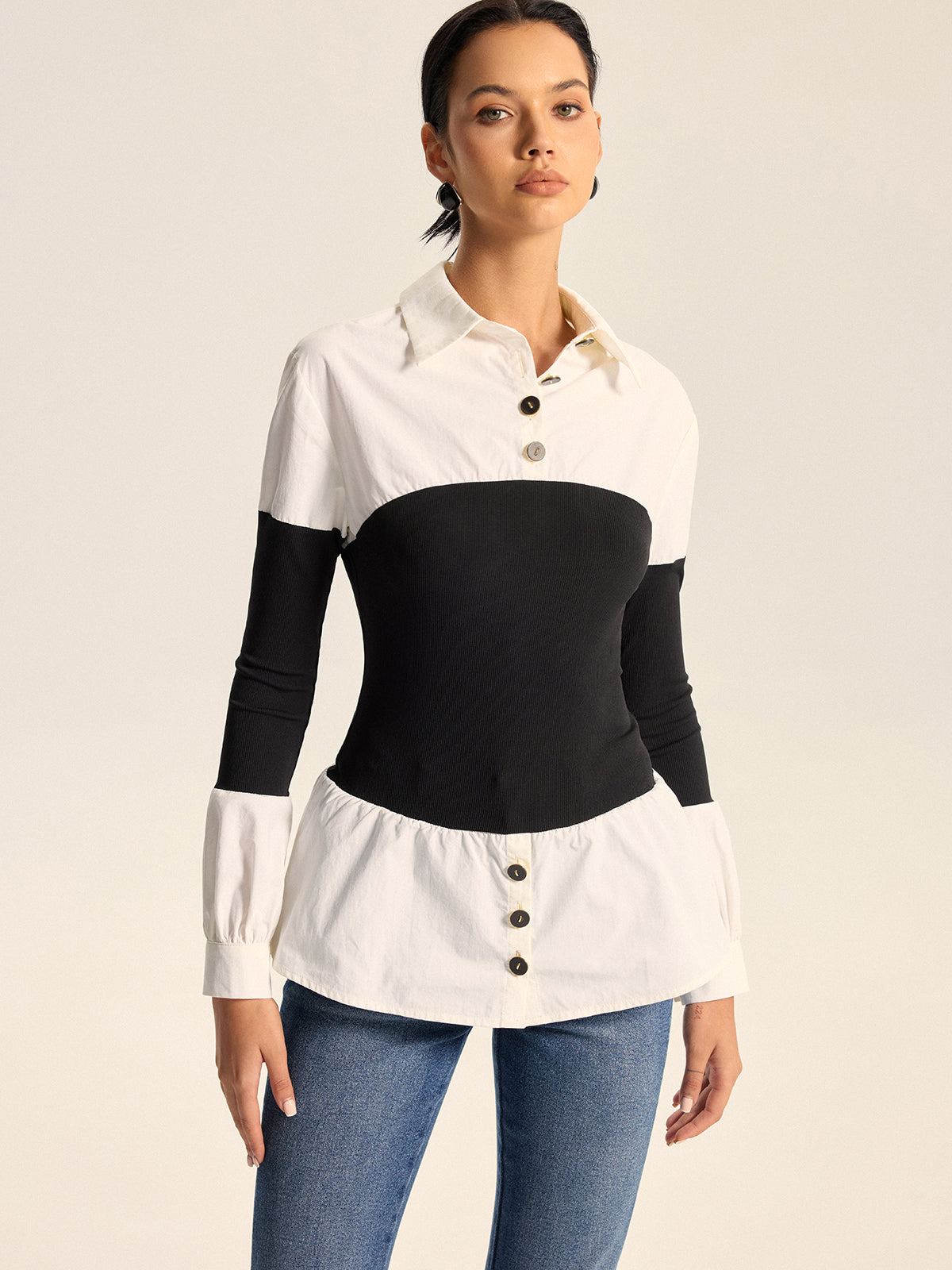 Contrast Panel Button Shirt