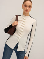Ruffle Button Fitted Knit Top