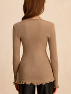 Wool Blend Asymmetric Ruffled Hem Sweater