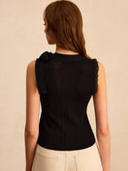 Bow Ribbed Knit Sleeveless Top