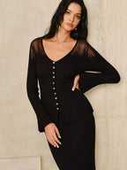 Mesh Panel Ribbed Knit Top
