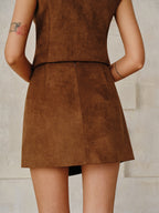 Suede Effect Braided Trim Mini Skirt