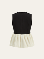 V-Neck Ruffle Hem Contrast Panel Top