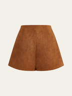 Embellished Button Suede Effect High-Waisted Shorts