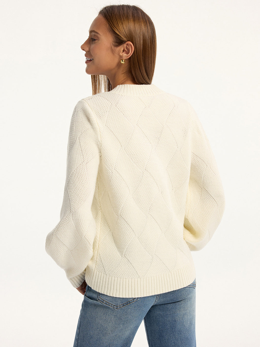 Wool-Blend Argyle Textured V-Neck Sweater