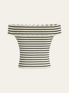 Striped Off-Shoulder Metal Button Knit Top