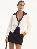 Sunburst Detail Contrast Trim Knit Cardigan