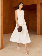 Elasticated Waist Pleated Midi Skirt