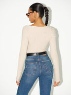 Asymmetric Twist-Front Ribbed Knit Top