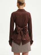 Long-Sleeve Wrap-Waist Back-Bow Shirt