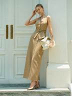 Pinstripe Slit Midi Skirt